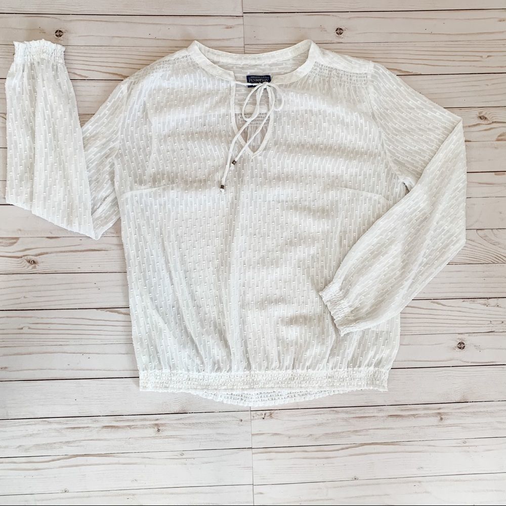 Pendleton Sheer White Blouse with Tassel